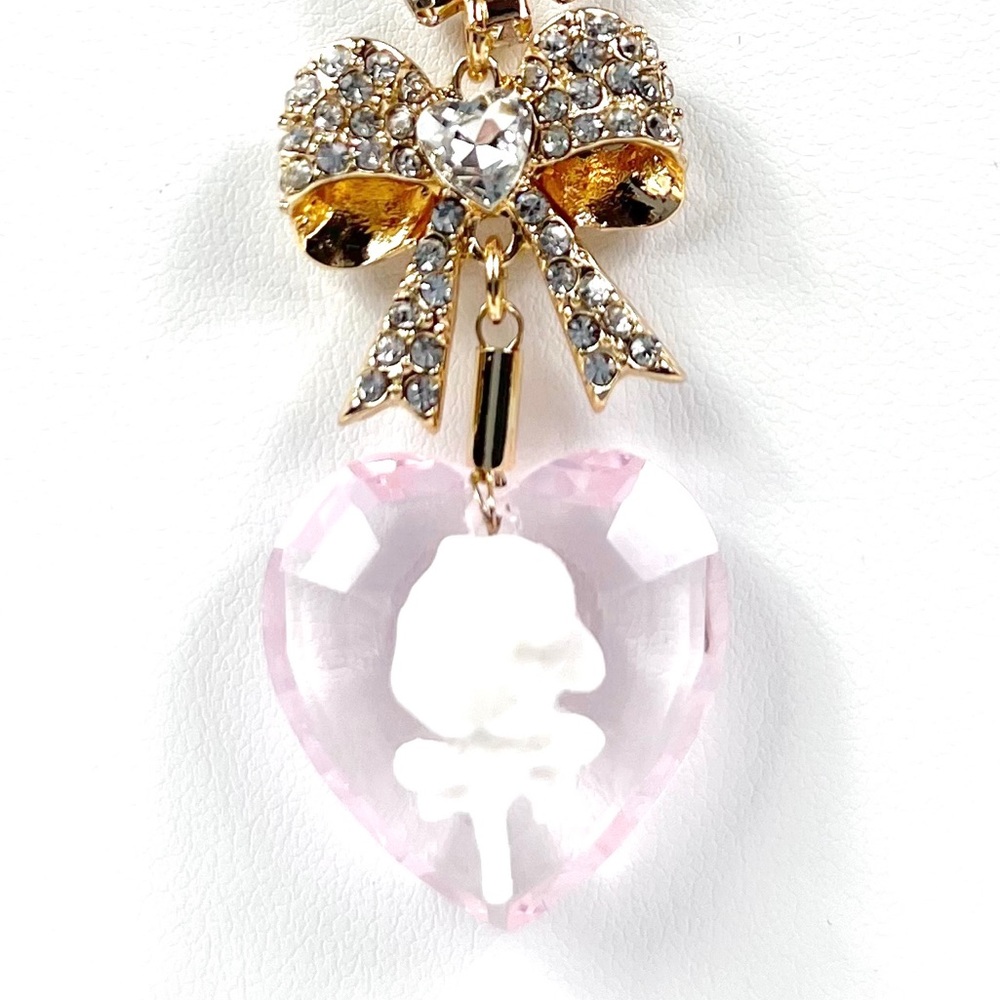 Betsey Johnson Crystal Heart Flower Bow Pendant Necklace NEW - Picture 5 of 7